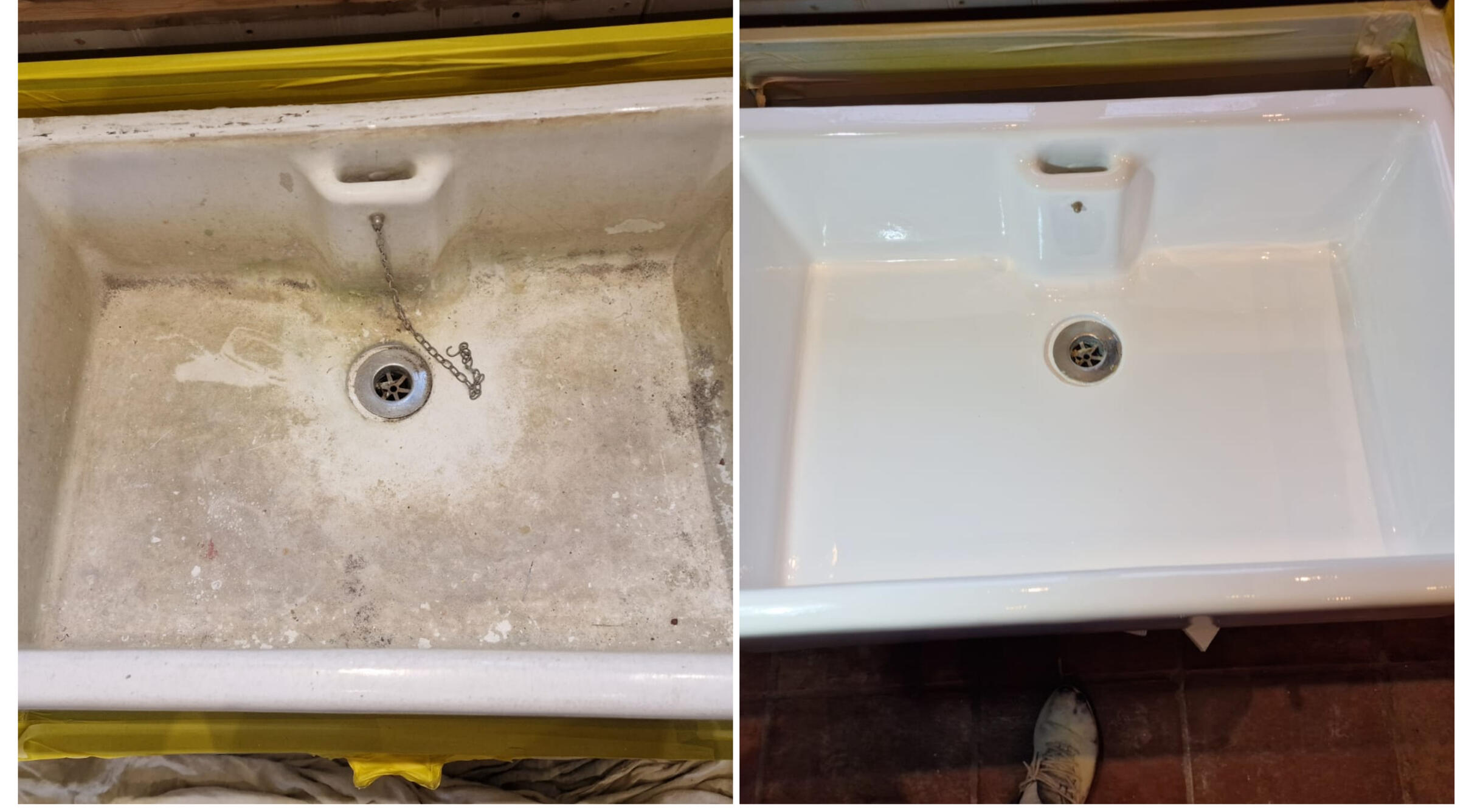 BELFAST KITCHEN SINK RESTORED IN Southampton BEFORE AND AFTER PHOTOS OF A KITCHEN CERAMIC BELFAST SINK, WAS DAMAGED AND FULL OF CHIPS, FULLY RESORED TO A LIKE NEW FINISH IN Southampton