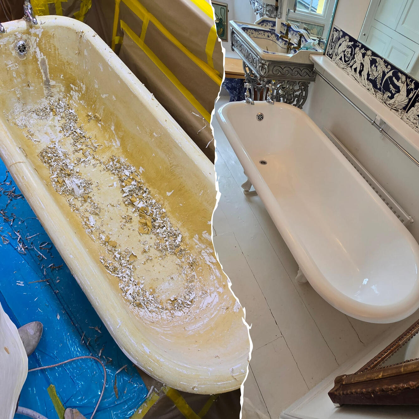 ROLL TOP BATH RE-ENAMELLED IN Southampton HOME BEFORE AND AFTER PICTURE OF A VICTORIAN CAST IRON ROLL TOP BATH, WAS STRIPPED OF THE OLD ENAMELL AND RESURFACED IN A BRILLIANT WHITE GLOSS IN Southampton