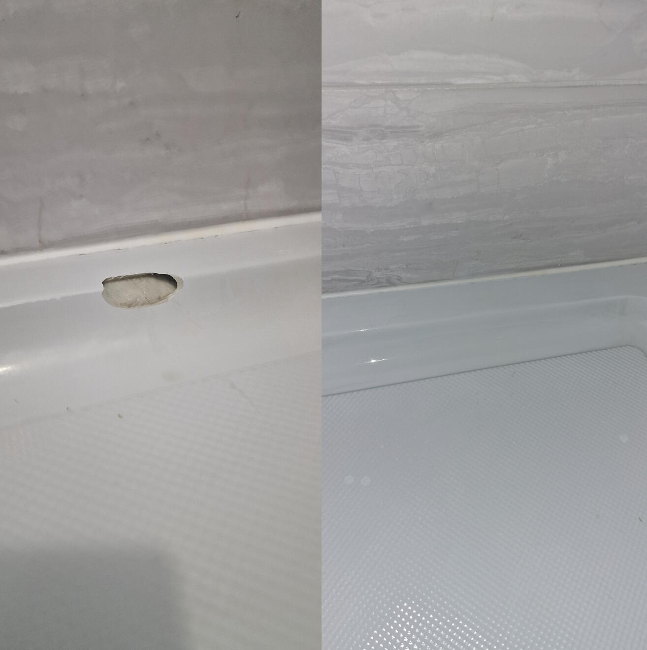 BEFORE AND AFTER PICTURES OF A STONE RESIN SHOWER TRAY CHIP REPAIR BEFORE AND AFTER PICTURES OF A STONE RESIN SHOWER TRAY CHIP REPAIR IN A Southampton HOTEL