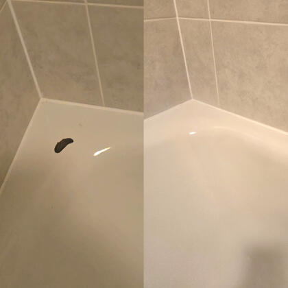 before and after photos of a steel bath chip repair Southhampton