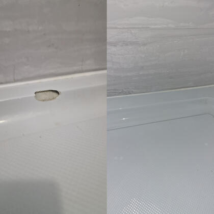 before and after photos of a shower tray chip repair done in Portsmouth