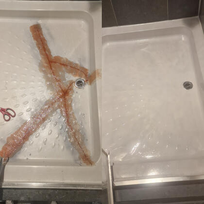 before and after photos of a shower crack repair done in Southampton