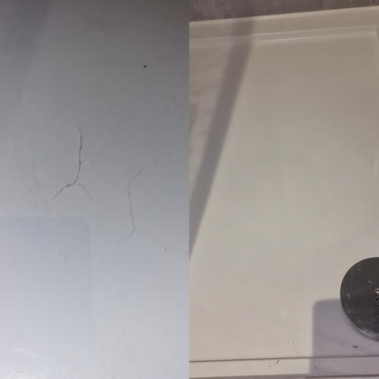 before and after photos of a shower crack repair done in Portsmouth