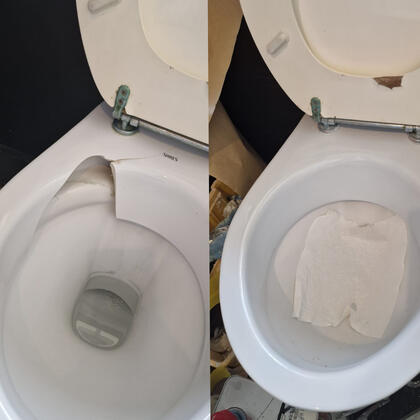 before and after photos of a toilet crack domne done Southampton