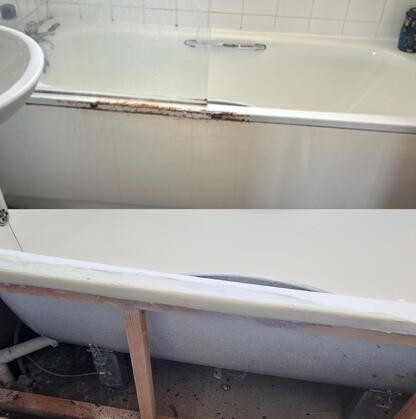 before and after photos of a steel bath rust repair completed in Southampton