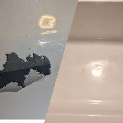 before and after photos of shower tray crack in Poole