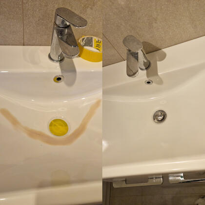 before and after photos of a ceramic sink crack repair in Portsmouth
