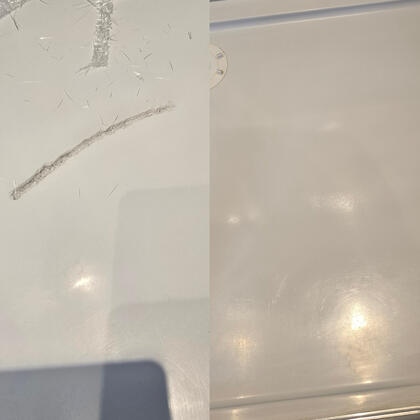 before and after photos of a shower tray chip repair done in Portsmouth
