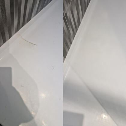 before and after photos of a shower crack repair done in Southampton