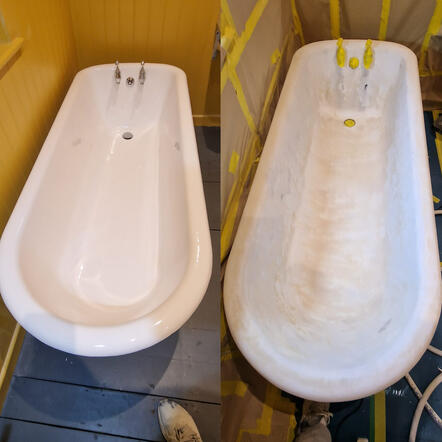 Bath re enamelling done an old cast iron bath in Bournemouth Bath re enamelling done an old cast iron bath in Bournemouth