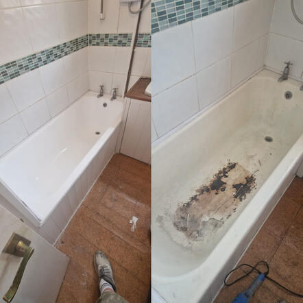 Bath re enamelling done an old cast iron bath in Bournemouth Bath re enamelling done an old cast iron bath in Bournemouth