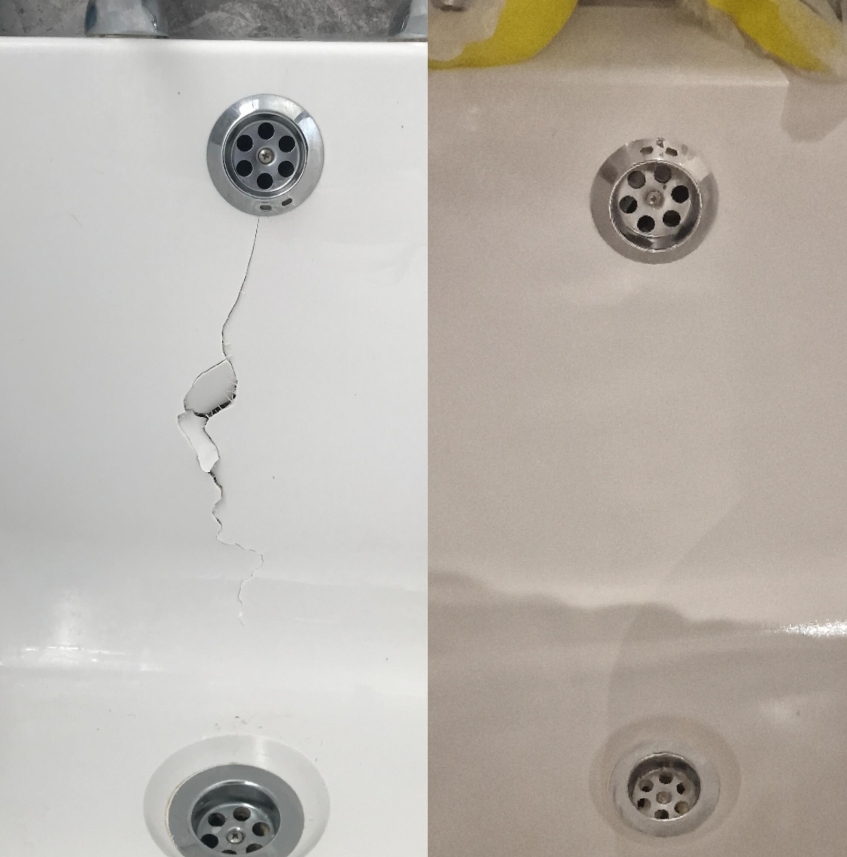 Acrylic Bath Crack Repair Before & After photos of an Acrylic Bath Crack Repair in Southampton